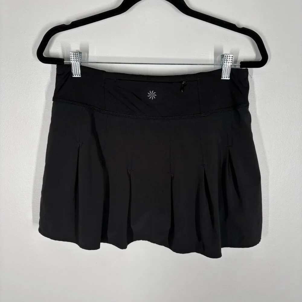 Athleta Women M Black Preppy Athletic Pickleball Tennis Get Goin Pleated Skort